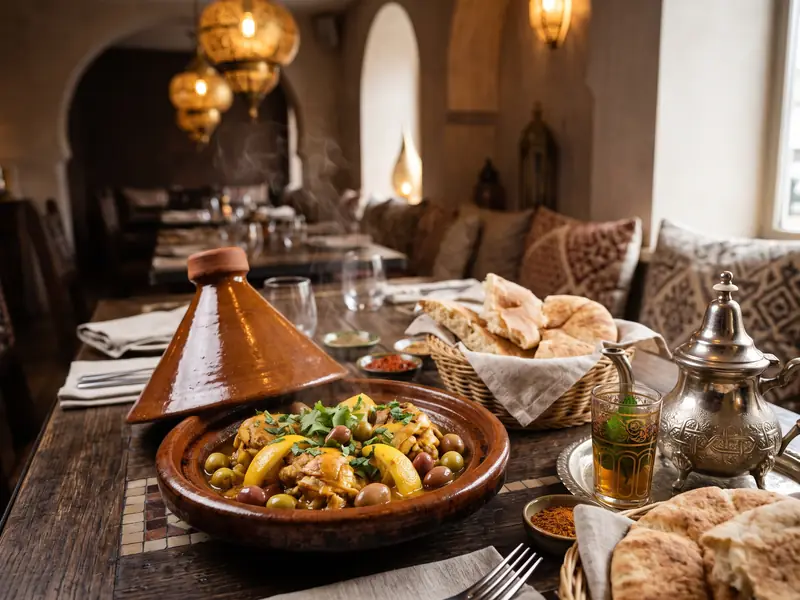 Table de restaurant marocain avec tajine